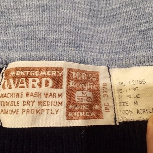Vintage Montgomery Ward Men's Medium (38-40) Blue Pullover Acrylic Sweater - Picture 3 of 3